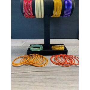 75pc Multi Color Bangle Bracelet Lot Game Day Red Gold Purple Orange Teal Bulk